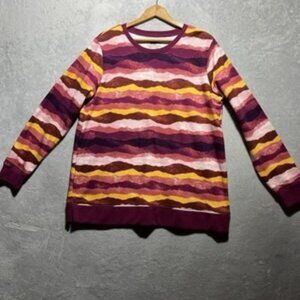 Lands' End Serious Sweats Size XL 18 Burgundy Stripe Crew Pullover Sweatshirt